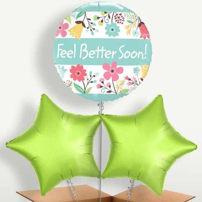 Get Well Soon Floral Trio Balloon Bunch inflated with Helium | Party Save Smile