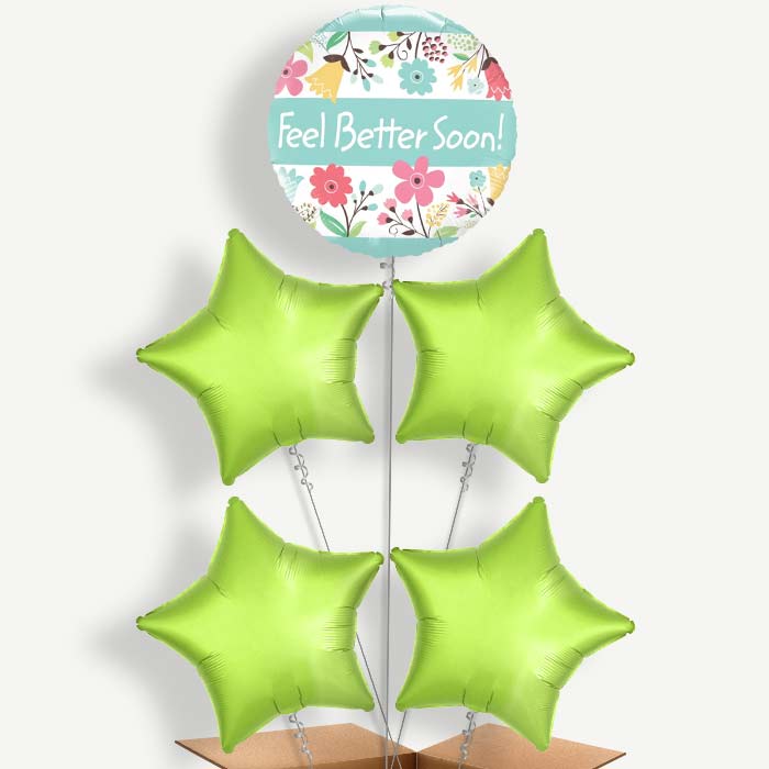 Get Well Soon Floral Balloon Cluster Inflated with Helium | Party Save Smile