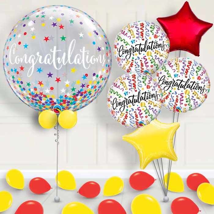 Congratulations Bubble Balloon with Balloon Bouquet - 1 x Bubble Balloon with 5 Bouquet (mixed) | Party Save Smile
