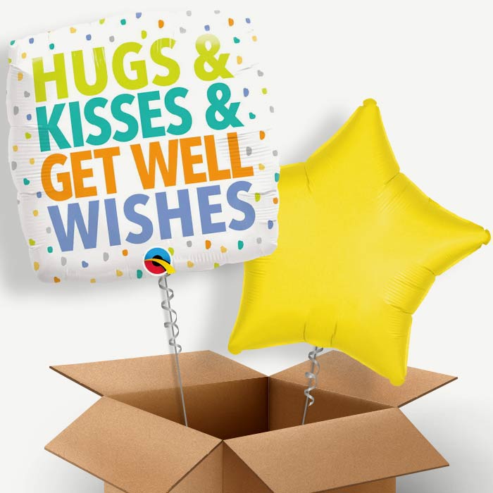 Hug Kisses Get Well Wishes Helium Balloon Pair | Party Save Smile
