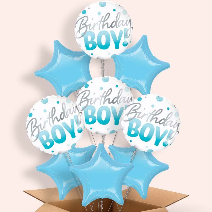 Blue Dot Birthday Boy Helium Balloons in a Box - 9 Balloon | Party Save Smile