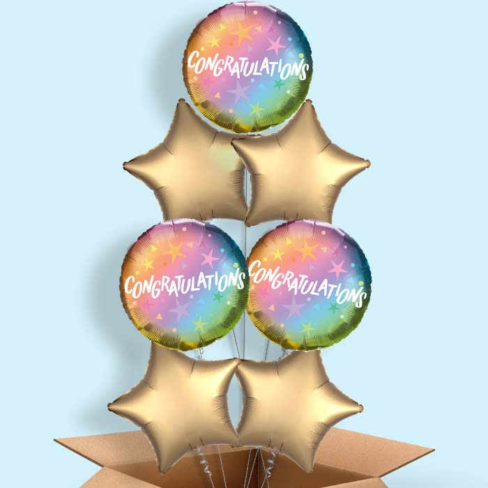 Congratulations Ombre Stars Helium Balloon in a Box - 7 Balloon | Party Save Smile