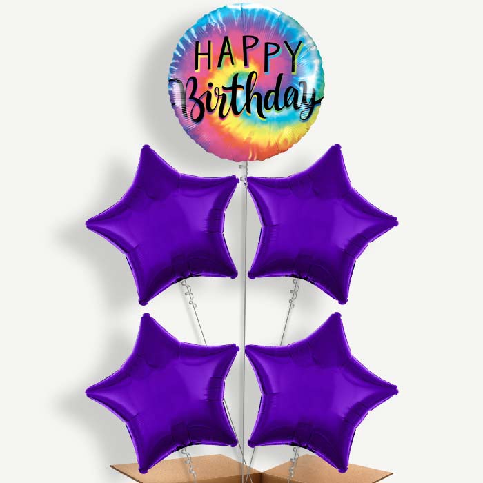 Tie Dye Happy Birthday Helium Balloon Cluster | Party Save Smile