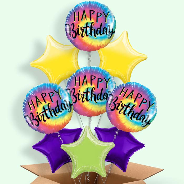 Tie Dye Happy Birthday Helium Balloon in a Box - 9 Balloon | Party Save Smile