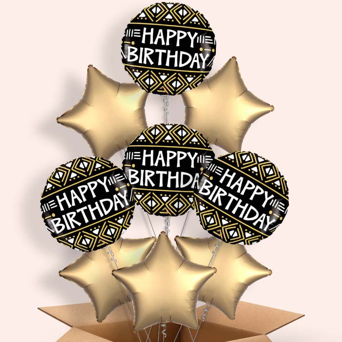 Mud Cloth Print Happy Birthday Helium Balloon in a Box - 9 Balloon | Party Save Smile