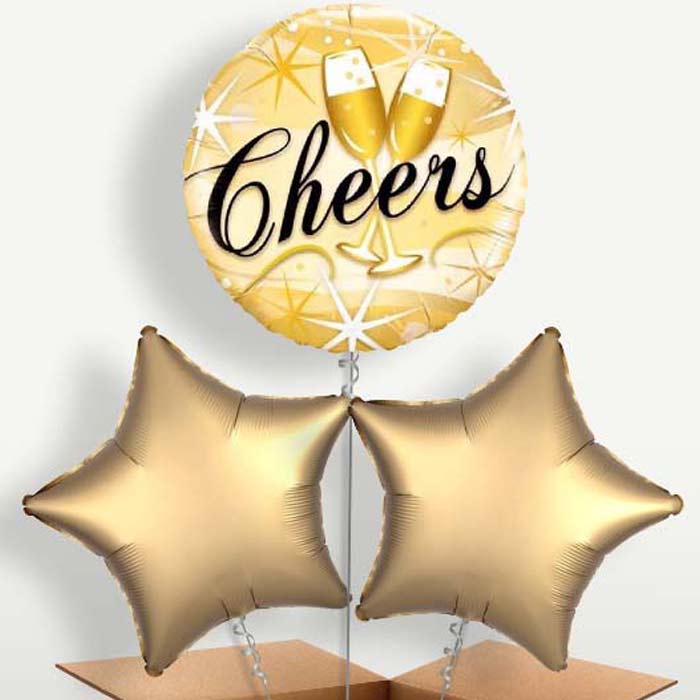 Cheers Glasses Gold Bunch of Balloons inflated with Helium | Party Save Smile