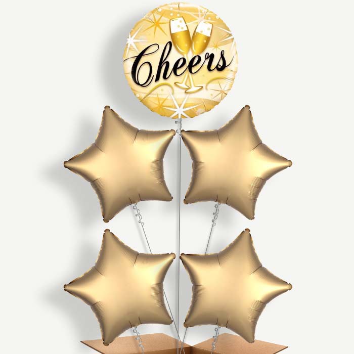 Cheers Glasses Gold Balloon Cluster Inflated with Helium | Party Save Smile