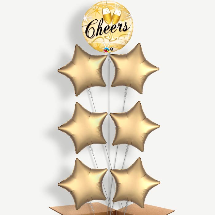Cheers Glasses Gold Balloon Arrangement Inflated with Helium | Party Save Smile