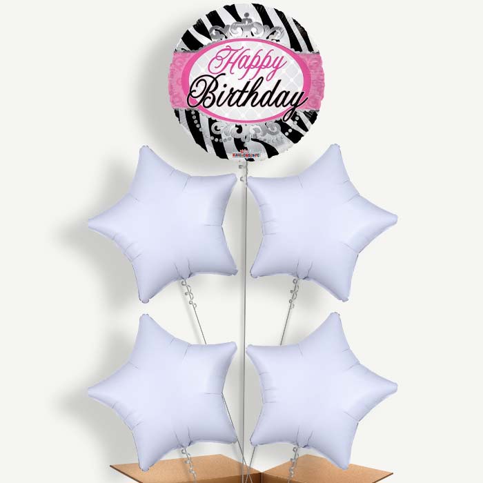 Happy Birthday Zebra Balloon Cluster Inflated with Helium | Party Save Smile
