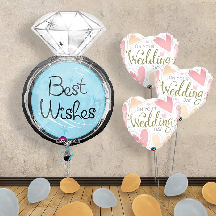 Personalised Helium Balloon - Best Wishes Wedding Ring - Themed Bouquet and Latex | Party Save Smile