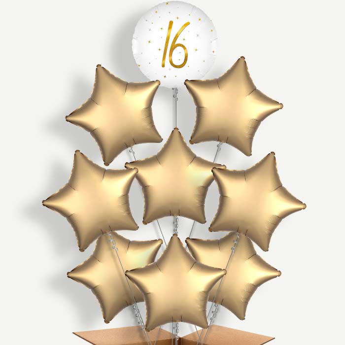 White and Gold 16th Birthday 9 Helium Balloon Bundle | Party Save Smile