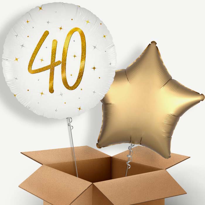 White and Gold 40th Birthday Helium Balloon Two | Party Save Smile