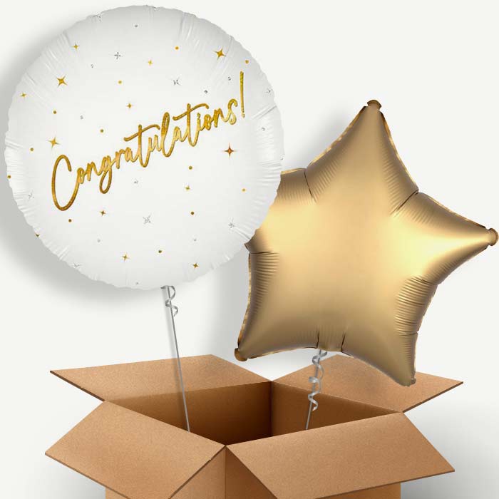 White and Gold Congratulations Helium Balloon Two | Party Save Smile