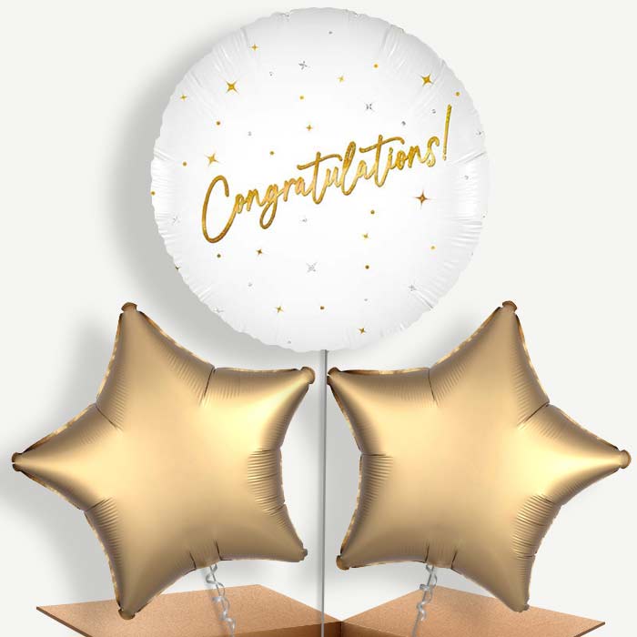 White and Gold Congratulations Bunch of Balloons (Trio) | Party Save Smile