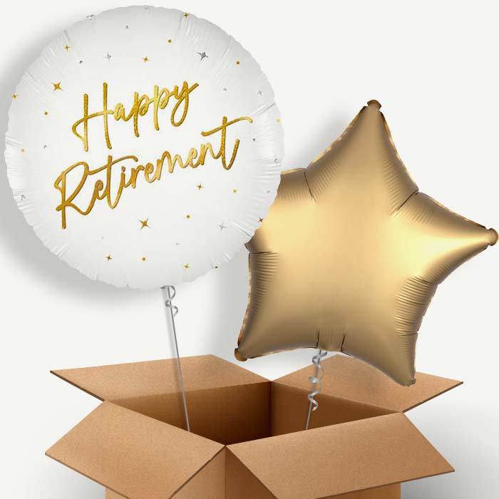 White and Gold Happy Retirement Helium Balloon Two | Party Save Smile