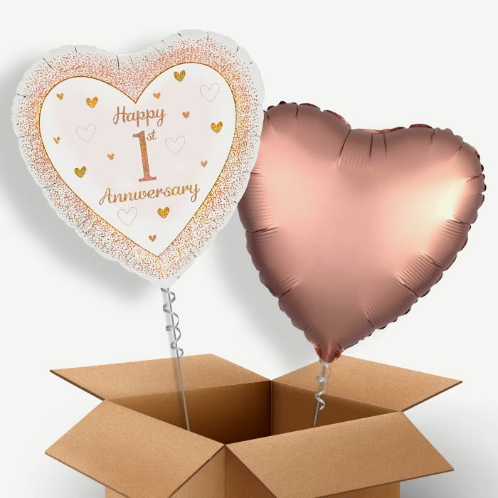 Rose Gold Happy 1st Anniversary Helium Balloon Couple | Party Save Smile
