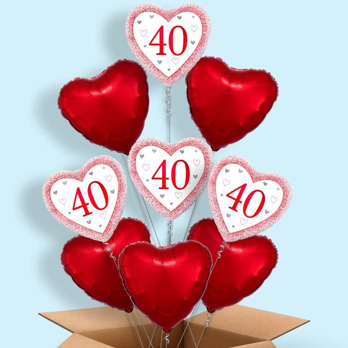 Ruby Happy 40th Anniversary Heart Helium Balloon in a Box - 9 Balloon | Party Save Smile