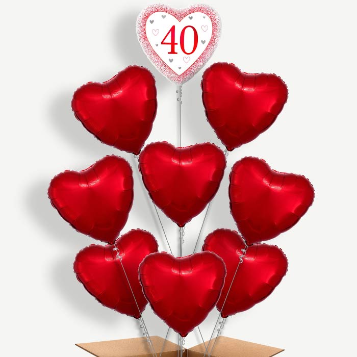 Ruby Happy 40th Anniversary Heart Helium Balloon Bundle | Party Save Smile