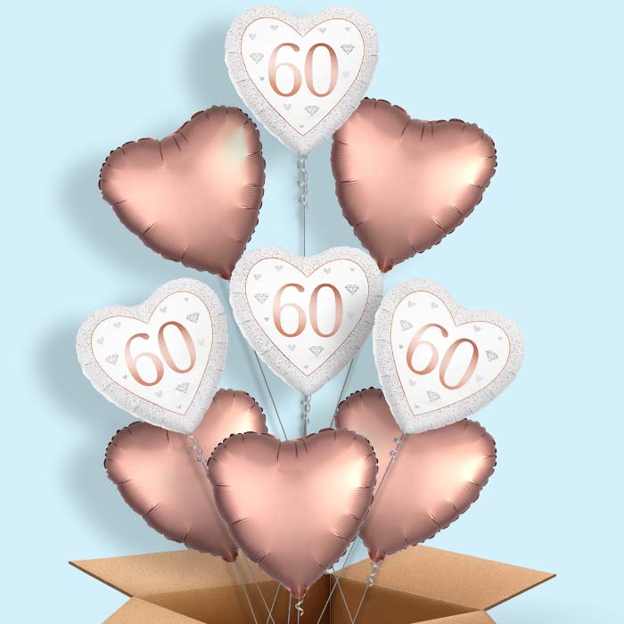 Diamond Happy 60th Anniversary Heart Helium Balloon in a Box - 9 Balloon | Party Save Smile