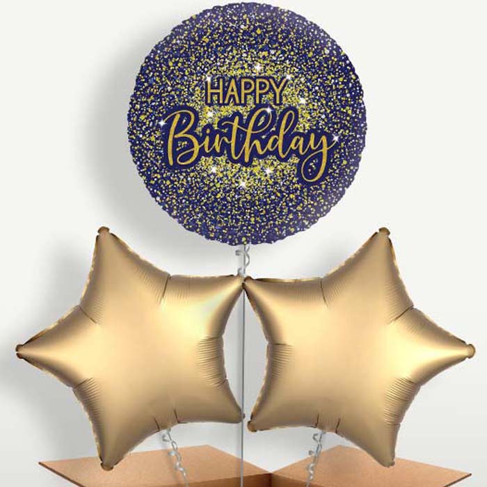 Navy Blue & Gold Glitter Birthday Balloon Bunches | Party Save Smile