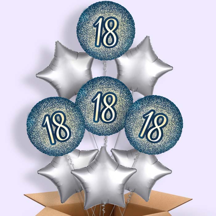 Navy and Gold 18th Birthday Helium Balloon in a Box - 9 Balloon | Party Save Smile