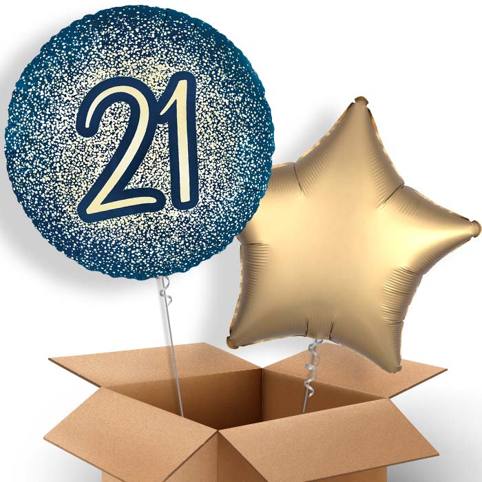Navy and Gold 21st Birthday Helium Balloon Pair | Party Save Smile