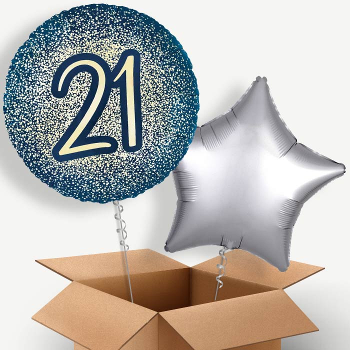 Navy and Gold 21st Birthday Helium Balloon Pair | Party Save Smile