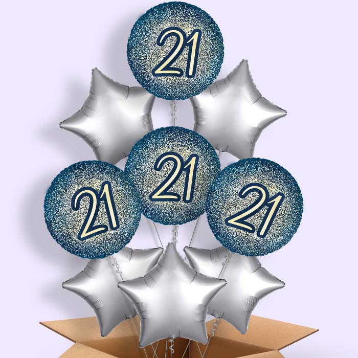 Navy and Gold 21st Birthday Helium Balloon in a Box - 9 Balloon | Party Save Smile