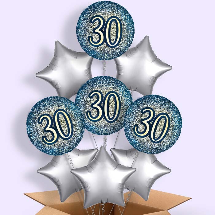 Navy and Gold 30th Birthday Helium Balloon in a Box - 9 Balloon | Party Save Smile