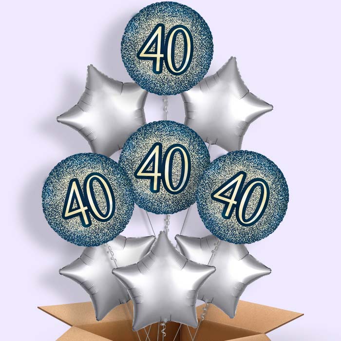 Navy and Gold 40th Birthday Helium Balloon in a Box - 9 Balloon | Party Save Smile