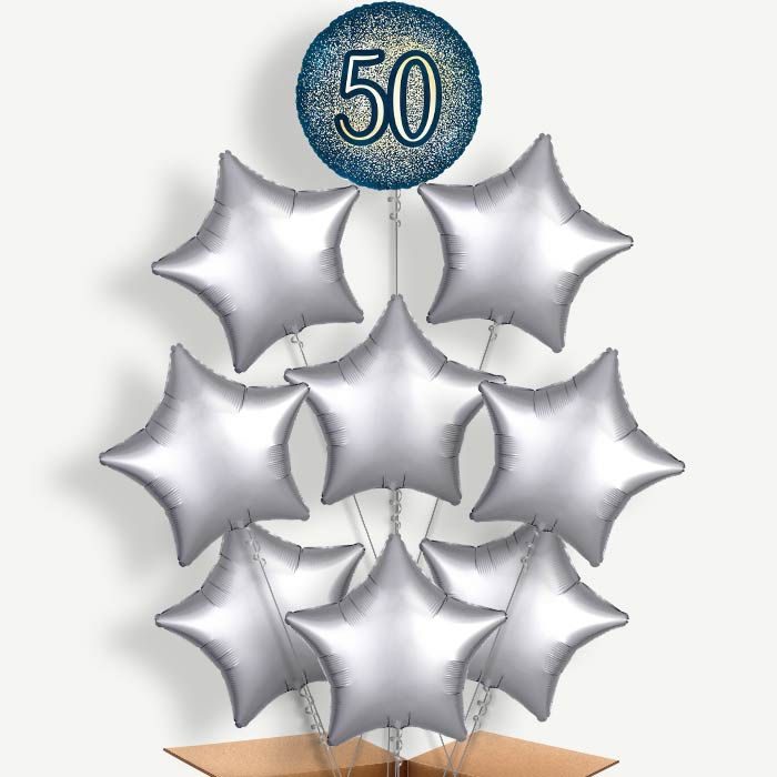 Navy & Gold 50th Birthday Helium Balloon Bundle | Party Save Smile