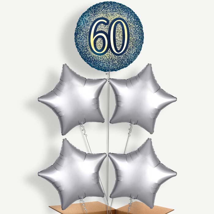 Navy & Gold 60th Birthday Helium Cluster Balloons | Party Save Smile