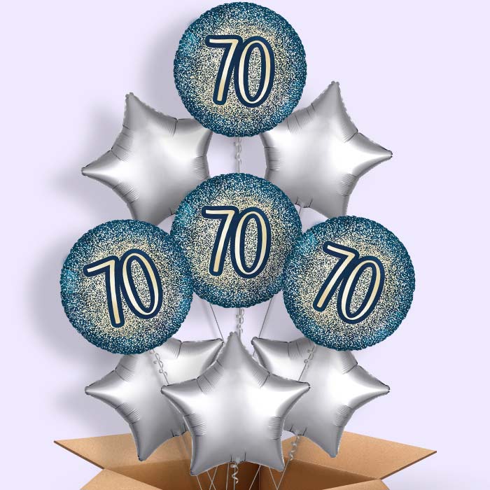 Navy and Gold 70th Birthday Helium Balloon in a Box - 9 Balloon | Party Save Smile