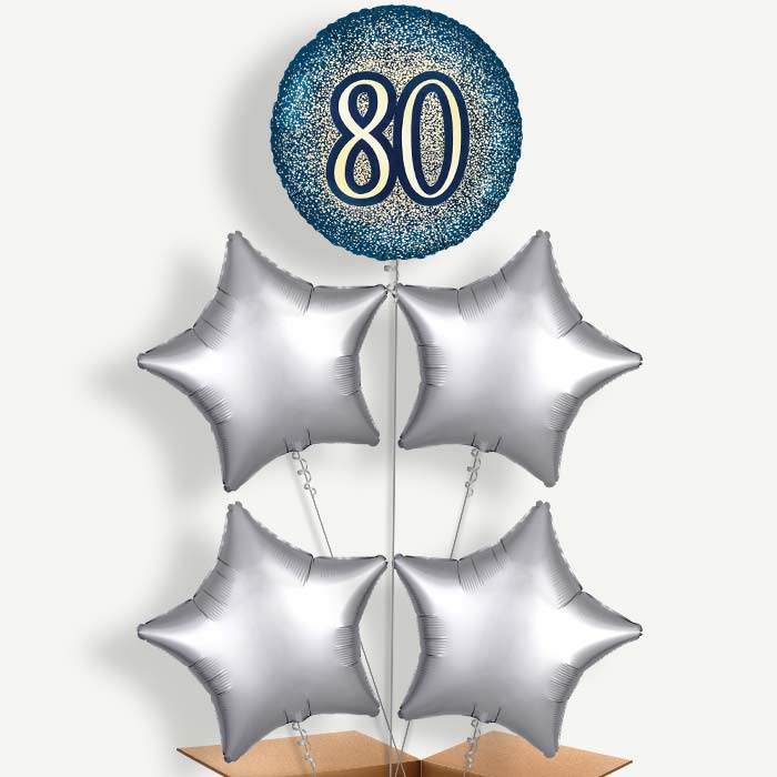 Navy & Gold 80th Birthday Helium Cluster Balloons | Party Save Smile