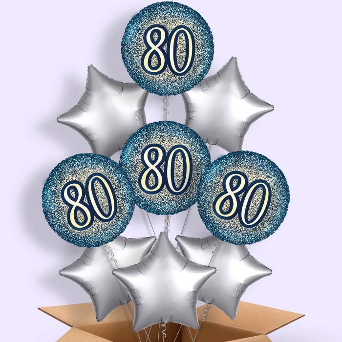 Navy and Gold 80th Birthday Helium Balloon in a Box - 9 Balloon | Party Save Smile