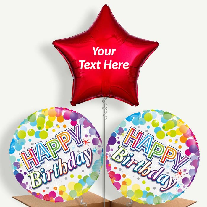 Personalisable Rainbow Confetti Birthday Helium Balloons | Party Save Smile