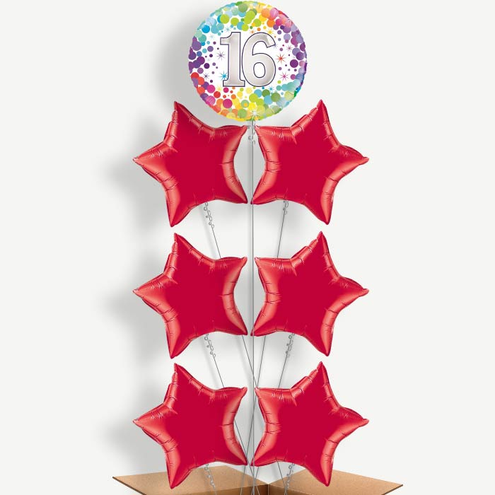 Multicoloured 16 Birthday Helium Balloon Arrangement | Party Save Smile