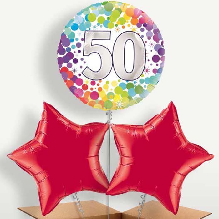 Rainbow 50th Birthday Trio Balloon Bunch | Party Save Smile