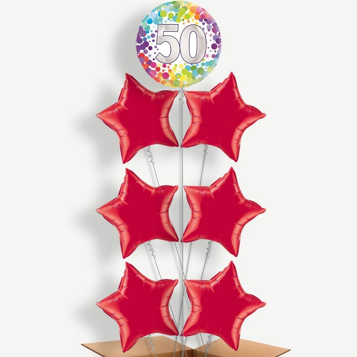 Rainbow 50th Birthday Helium Balloon Arrangement | Party Save Smile