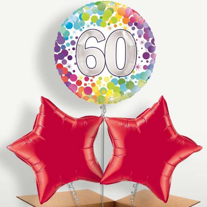 Rainbow 60th Birthday Trio Balloon Bunch | Party Save Smile