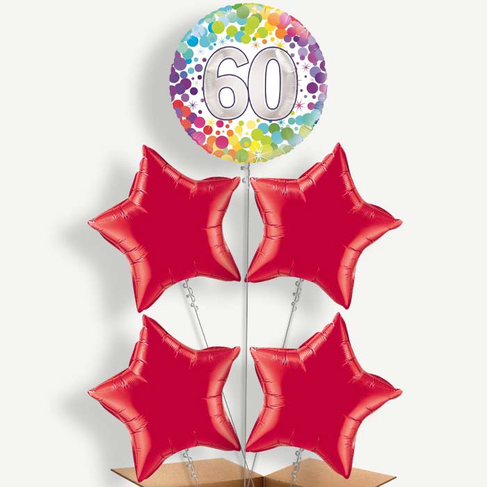 Rainbow 60th Birthday Helium Cluster Balloons | Party Save Smile