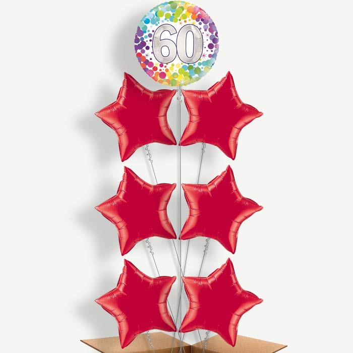 Rainbow 60th Birthday Helium Balloon Arrangement | Party Save Smile