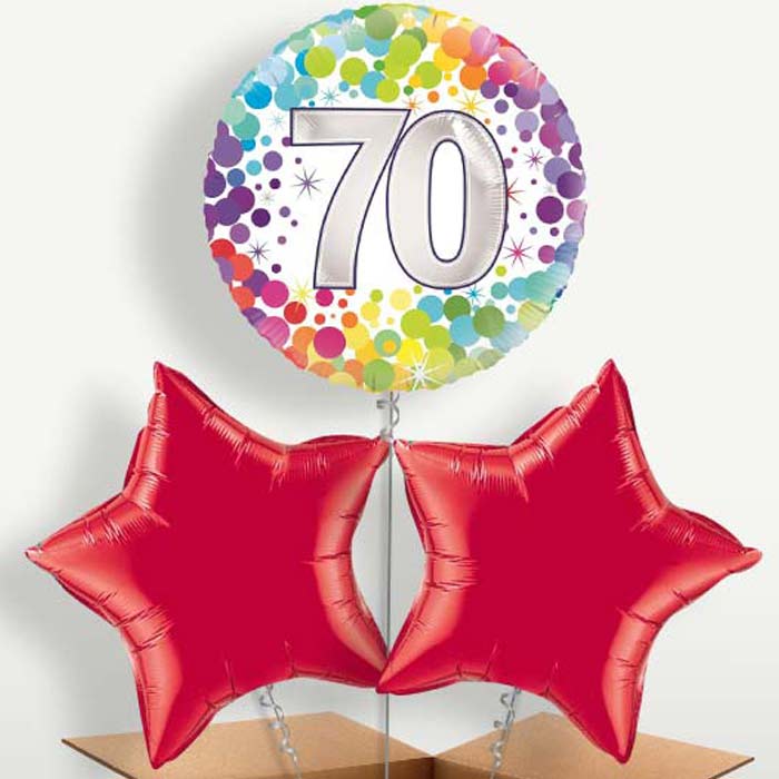 Rainbow 70th Birthday Trio Balloon Bunch | Party Save Smile