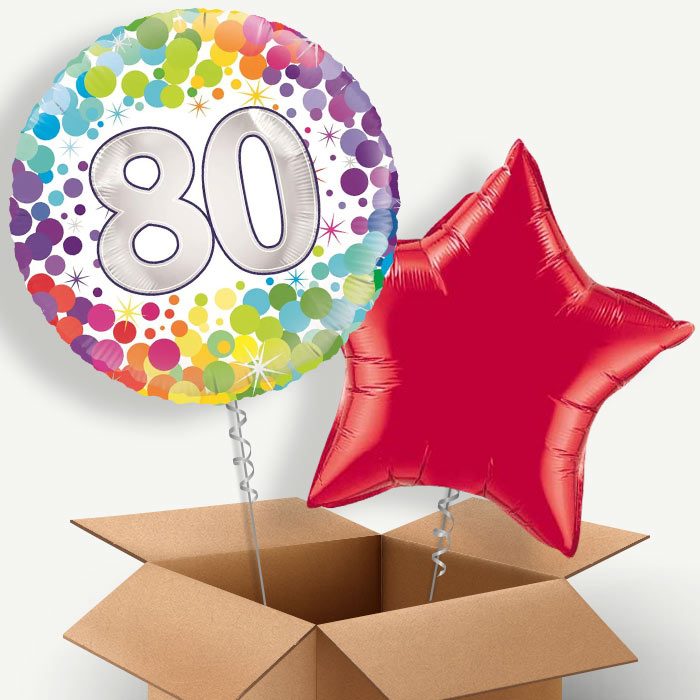 Rainbow 80th Birthday Helium Balloon Couple | Party Save Smile