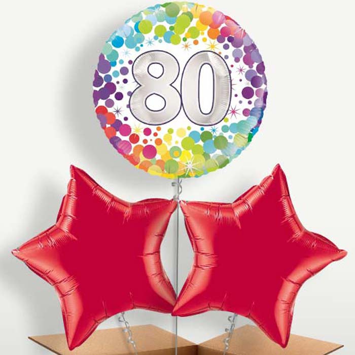 Rainbow 80th Birthday Trio Balloon Bunch | Party Save Smile