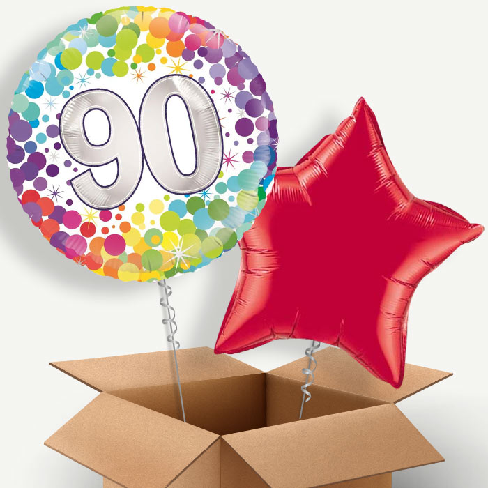 Rainbow 90th Birthday Helium Balloon Two | Party Save Smile