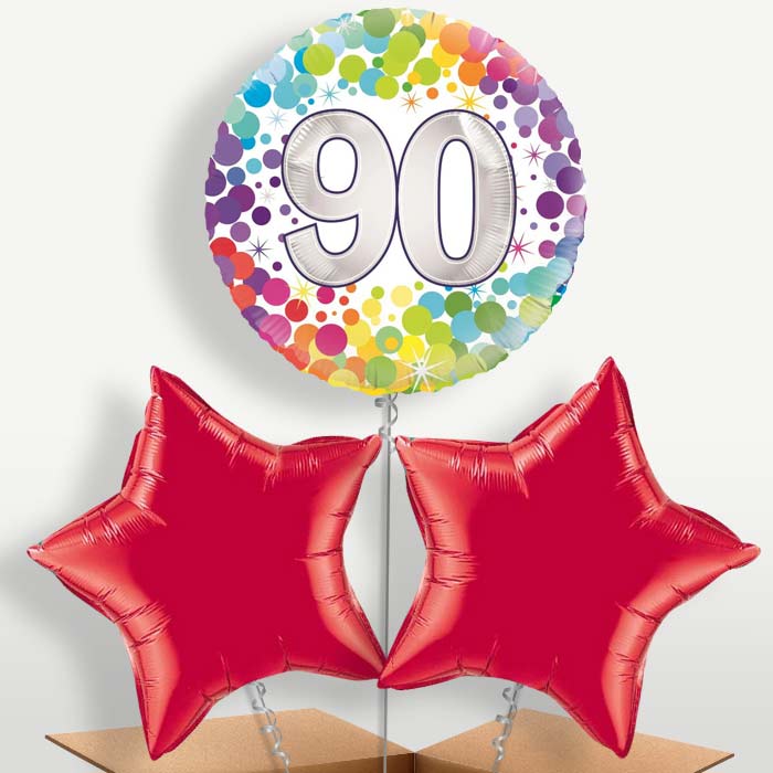 Rainbow 90th Birthday Bunch of Balloons inflated with Helium | Party Save Smile
