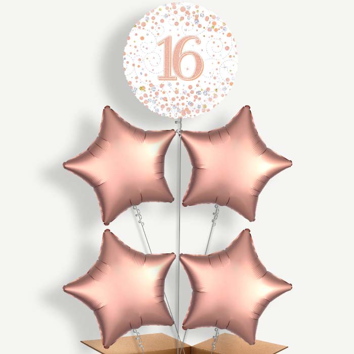 Rose Gold & White 16th Birthday Helium Cluster Balloons | Party Save Smile
