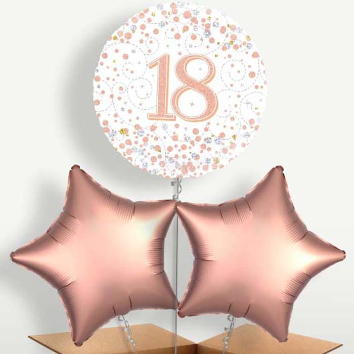 Rose Gold 18th Birthday Confetti Trio Balloon Bunch | Party Save Smile