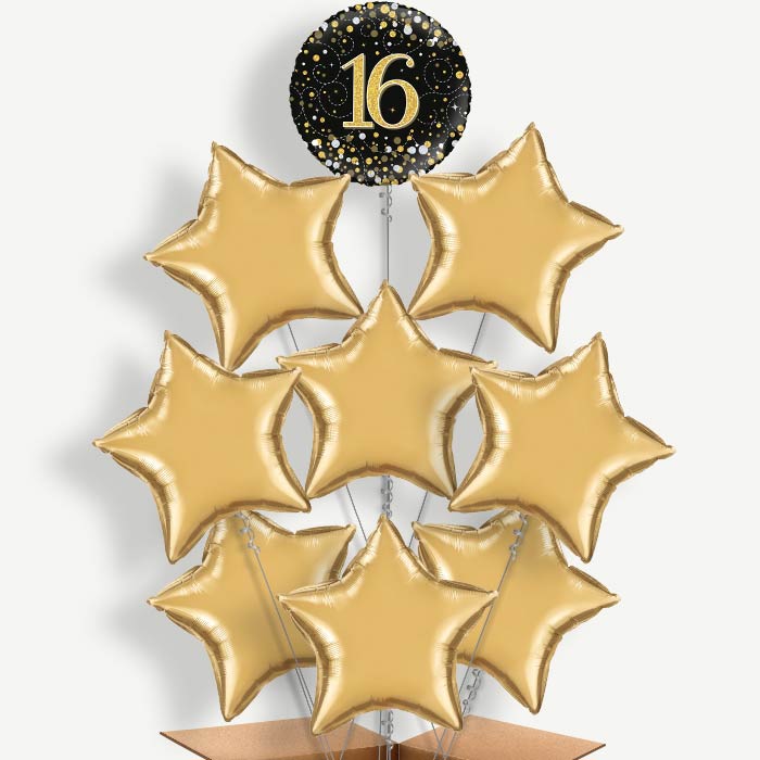 Black & Gold 16th Birthday Helium Balloon Bundle | Party Save Smile